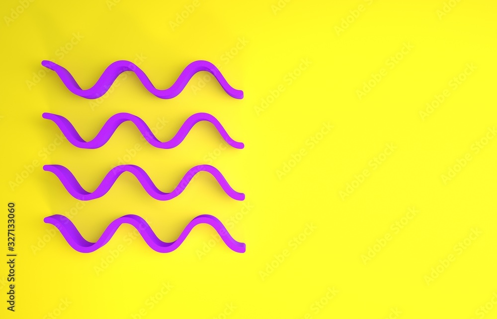 Purple Wave icon isolated on yellow background. Minimalism concept. 3d illustration 3D render