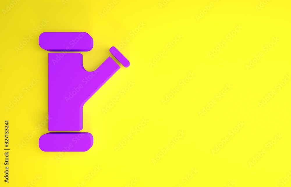 Purple Industry metallic pipe icon isolated on yellow background. Plumbing pipeline parts of differe