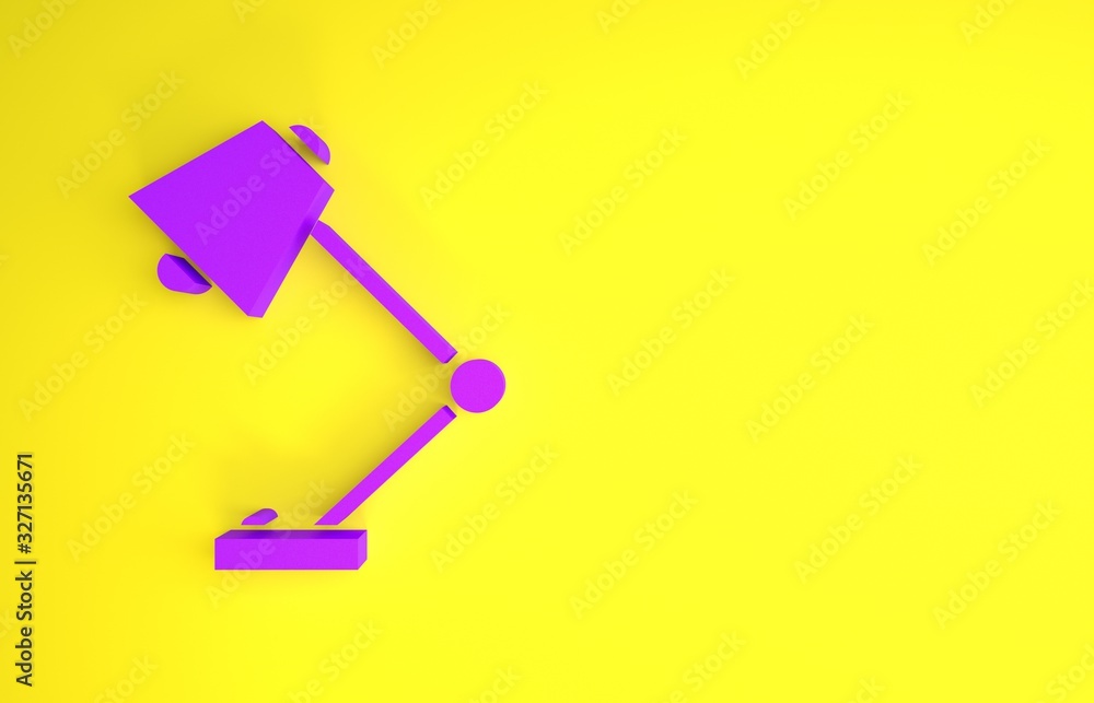 Purple Table lamp icon isolated on yellow background. Minimalism concept. 3d illustration 3D render