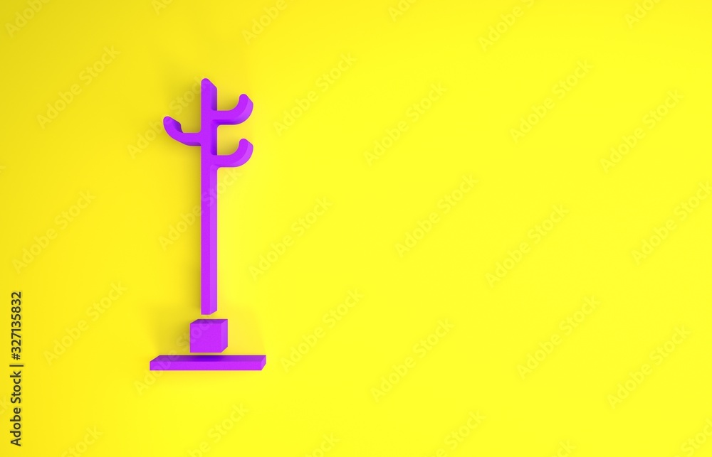 Purple Coat stand icon isolated on yellow background. Minimalism concept. 3d illustration 3D render