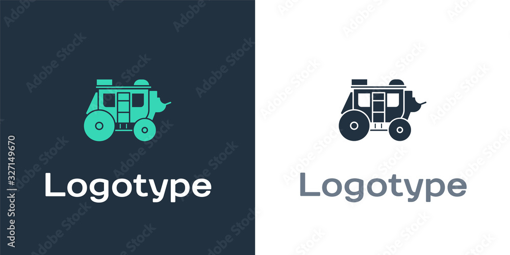 Logotype Western stagecoach icon isolated on white background. Logo design template element. Vector 