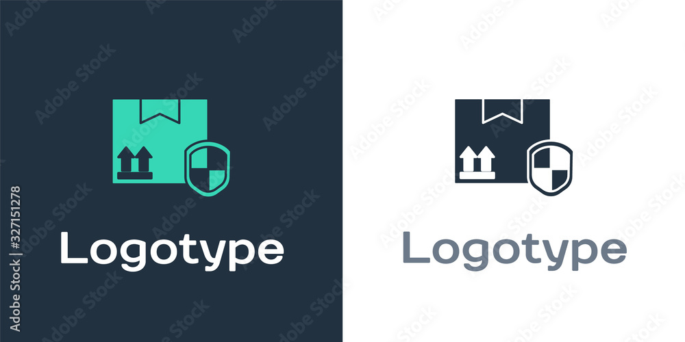 Logotype Delivery pack security with shield icon isolated on white background. Delivery insurance. I