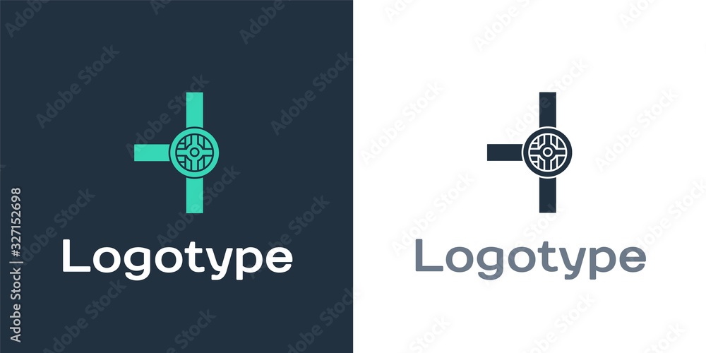 Logotype Industry metallic pipes and valve icon isolated on white background. Logo design template e