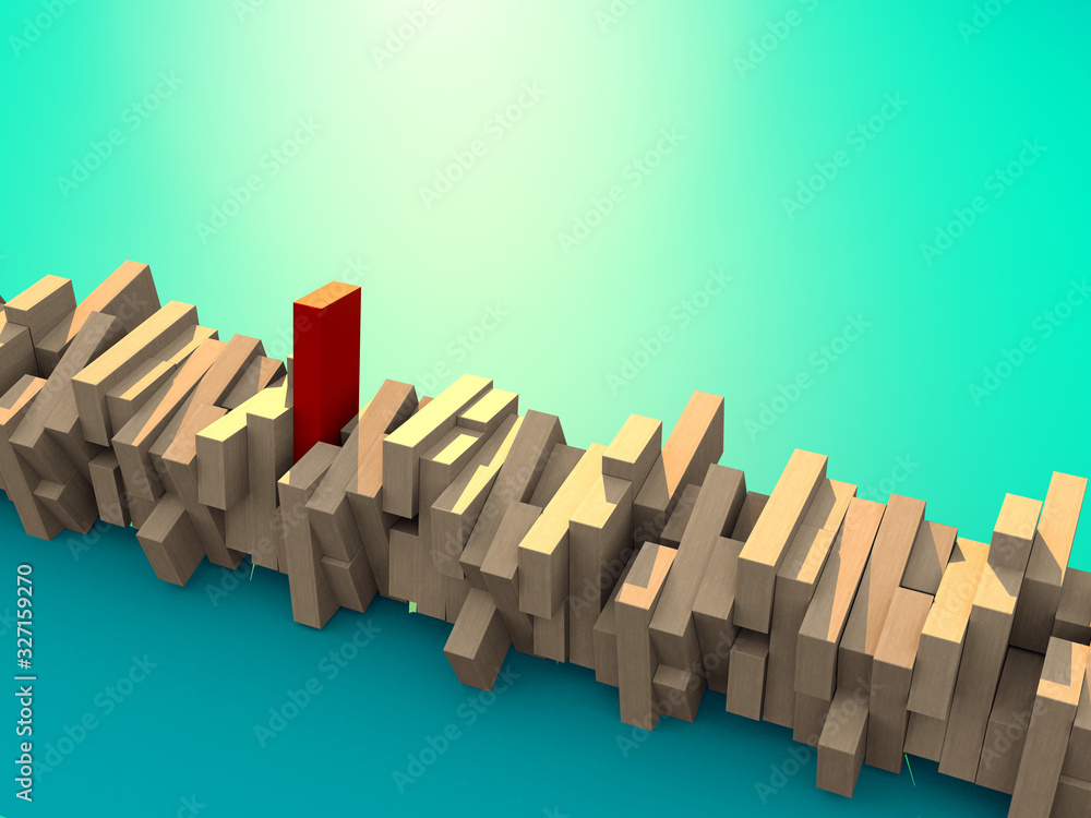 3D illustration creativity ideas concept with random wooden block tower with red one standing out of