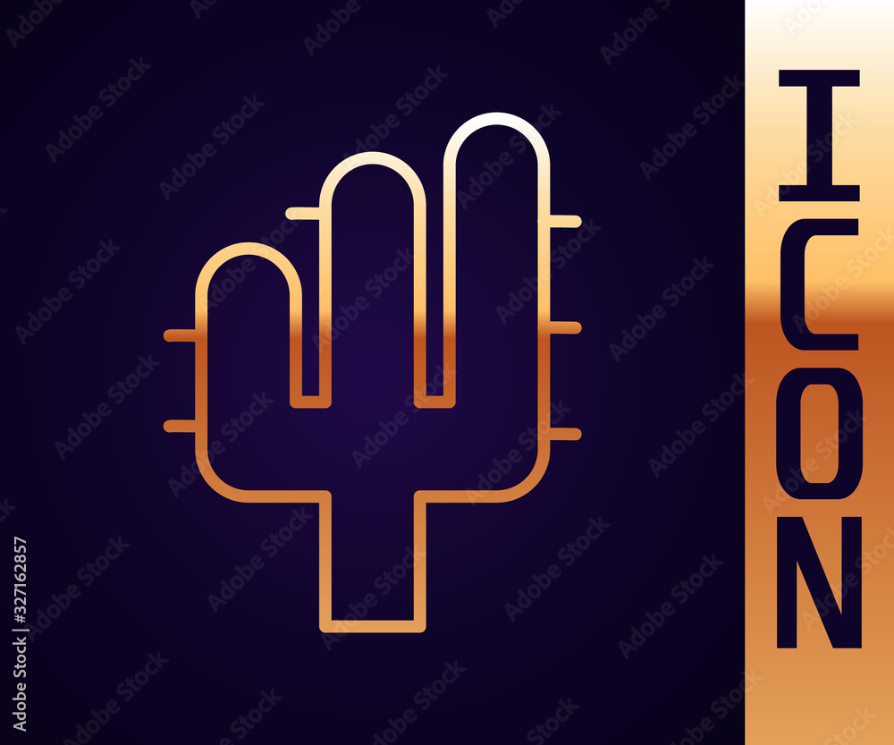 Gold line Cactus icon isolated on black background. Vector Illustration