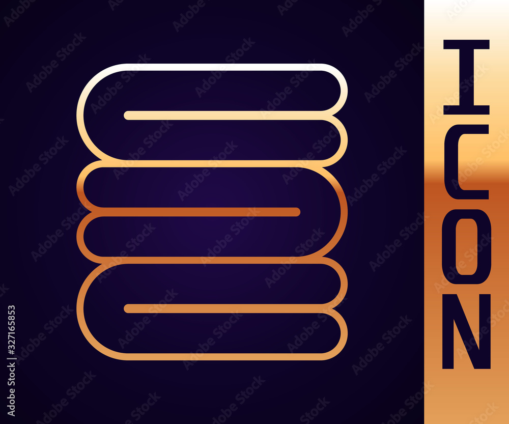 Gold line Towel stack icon isolated on black background. Vector Illustration