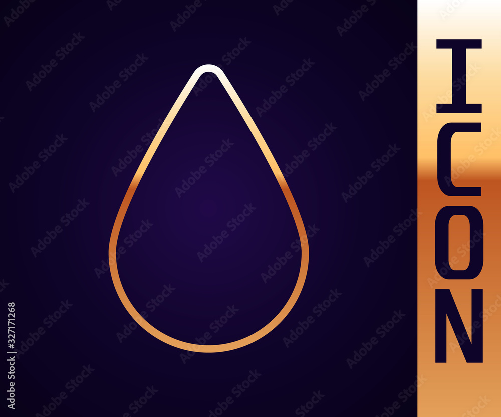 Gold line Water drop icon isolated on black background. Vector Illustration