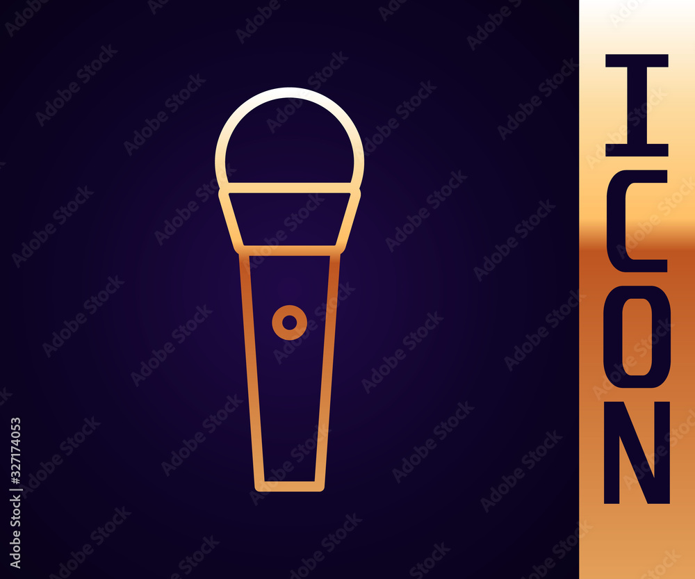 Gold line Karaoke icon isolated on black background. Microphone and monitor. Vector Illustration