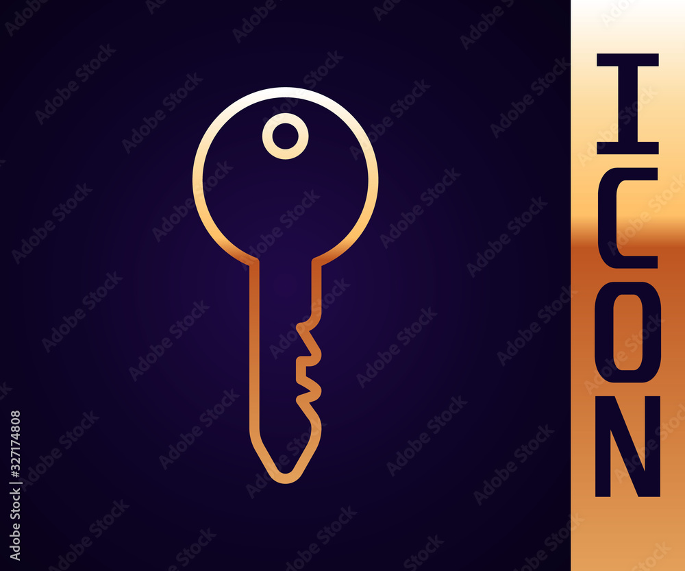 Gold line Key icon isolated on black background. Vector Illustration