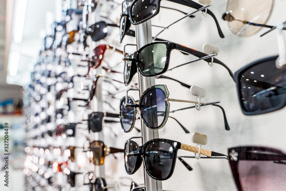 Sunglasses store showcase. Fashion frames