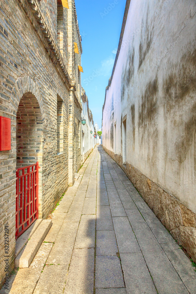 Pavement end narrow streets and courtyards in a traditional Chinese residential area,the Three alley