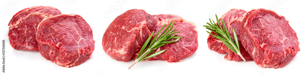 Raw beef steak isolated on white background. Steak collection. Meat Clipping Path