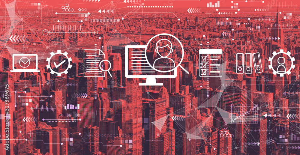 Document management system concept with the New York City skyline