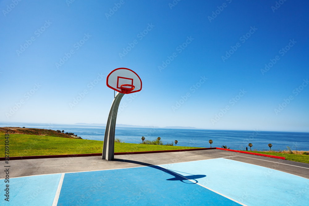 Ocean view basketball court ground at Angel Gate Park in Los Angeles California, USA