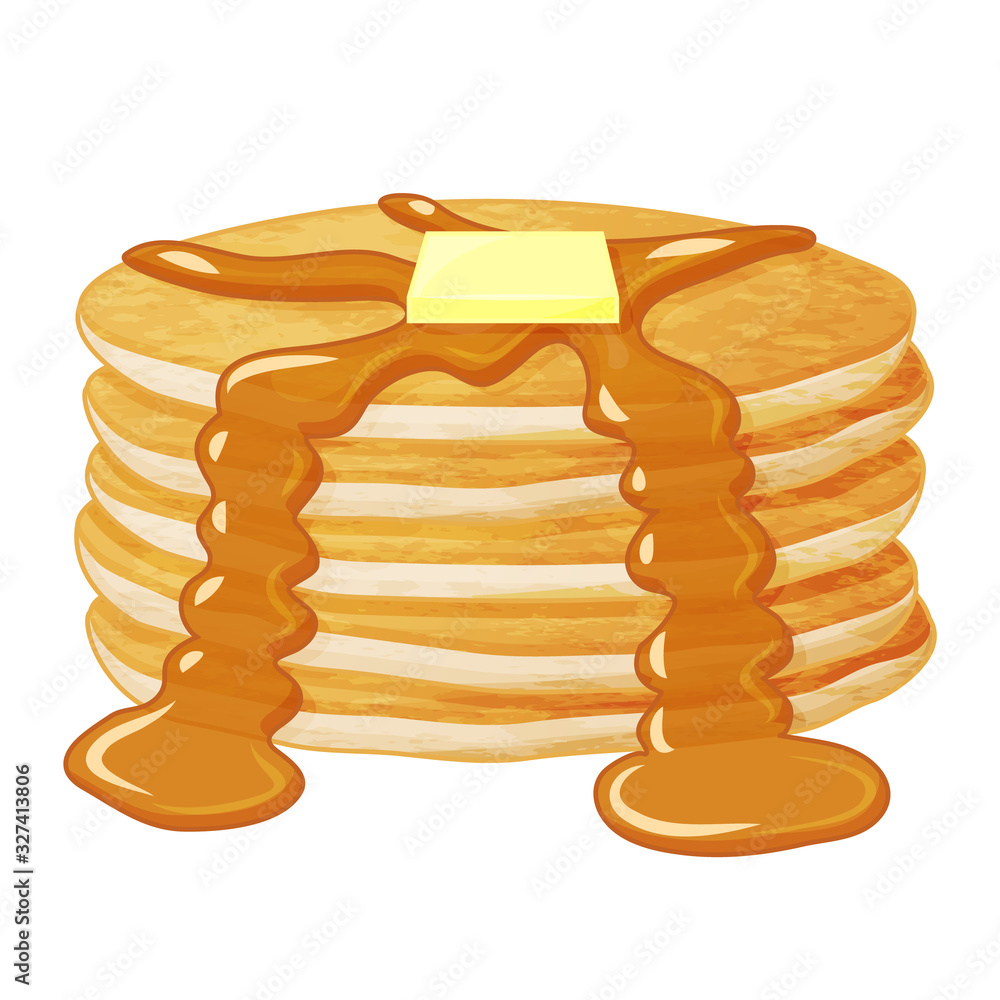 Tasty pancakes with butter. Object for packaging, advertisements, menu. Isolated on white. Vector il