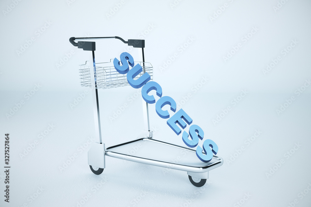 Shopping cart with success text on white background