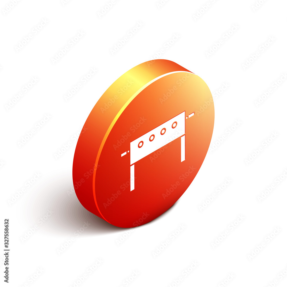 Isometric Hockey table icon isolated on white background. Orange circle button. Vector Illustration