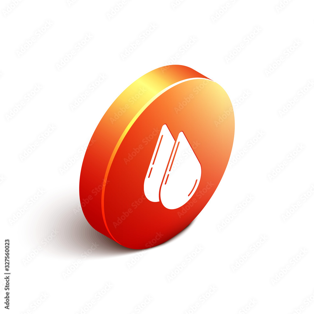 Isometric Water drop icon isolated on white background. Orange circle button. Vector Illustration