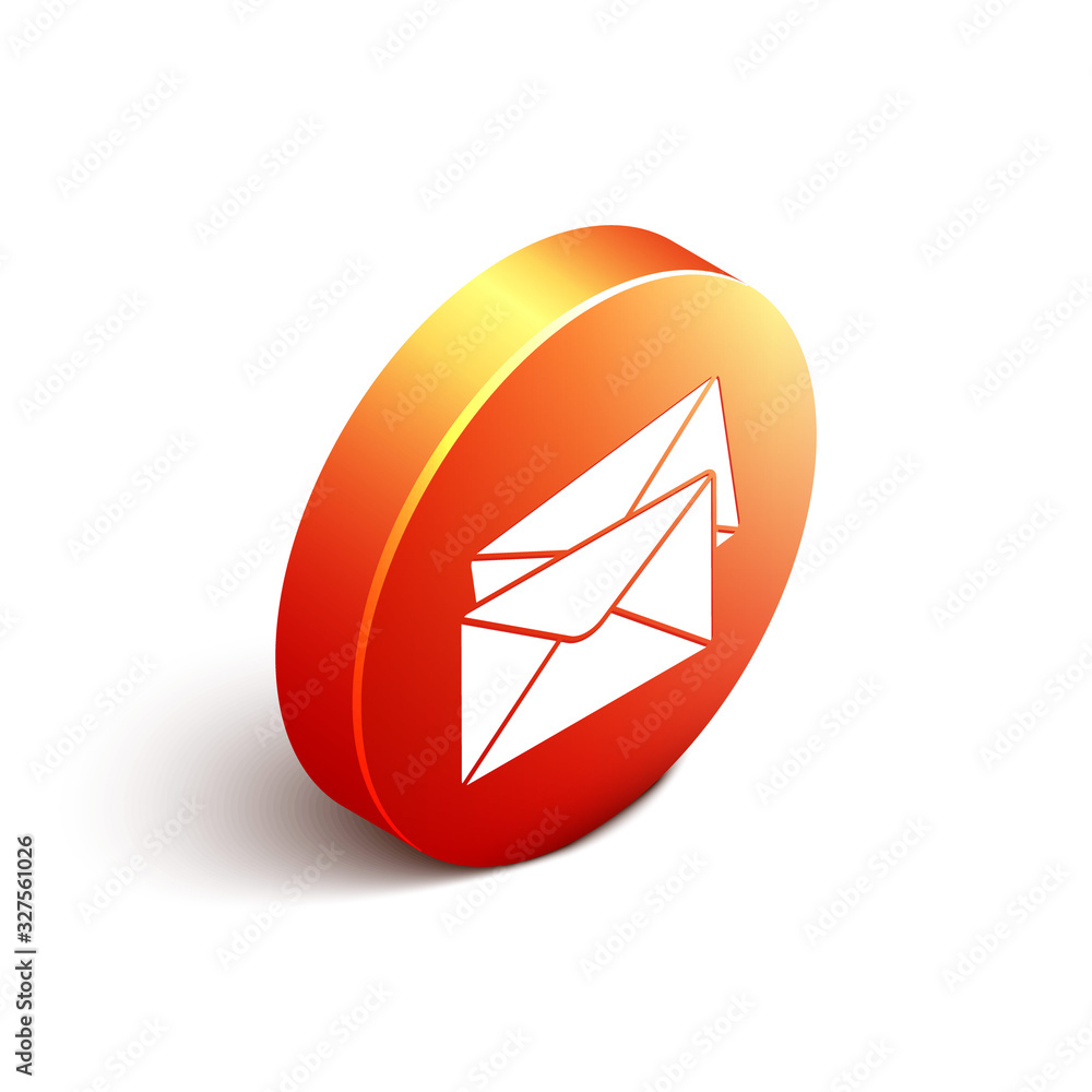 Isometric Envelope icon isolated on white background. Email message letter symbol. Orange circle but