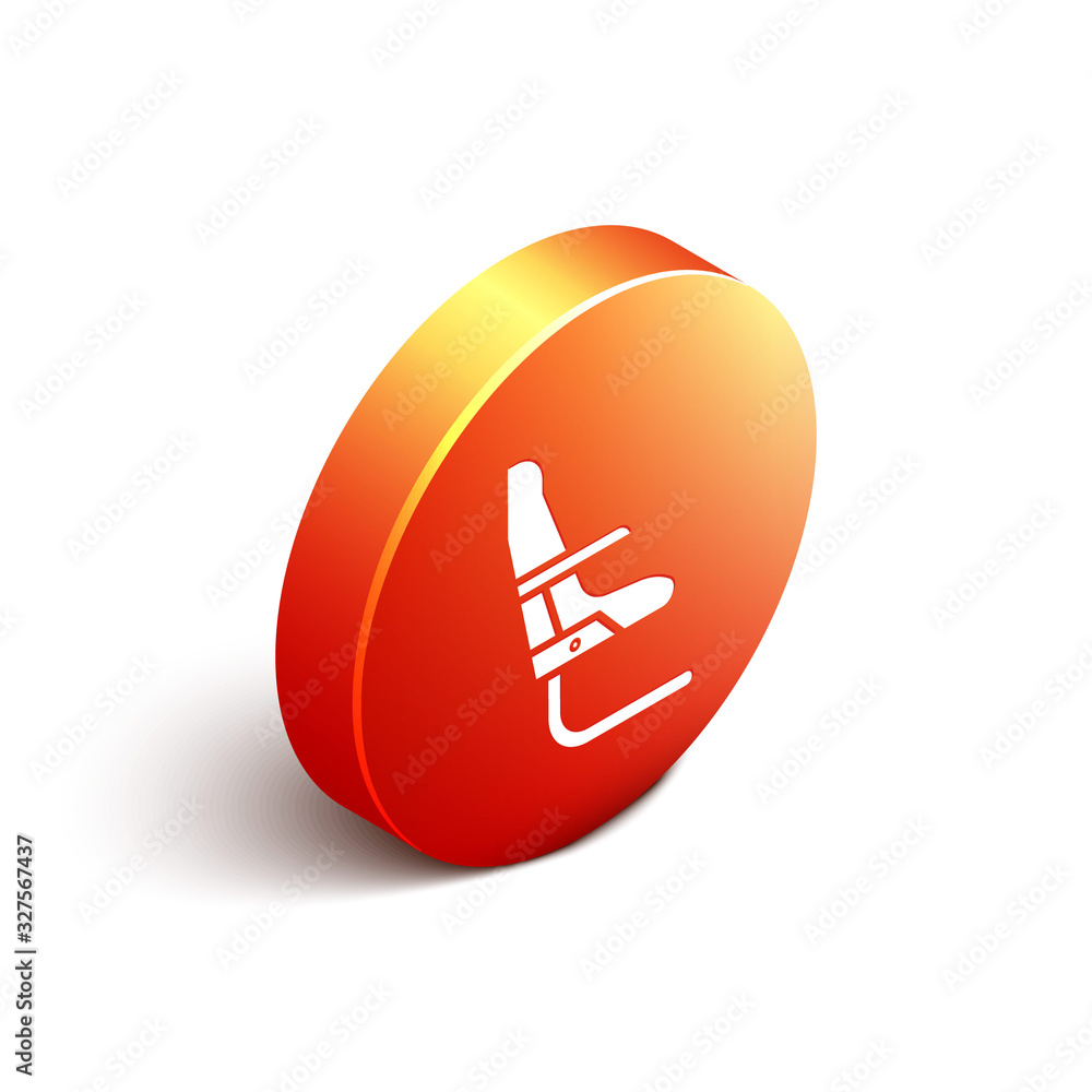 Isometric Airplane seat icon isolated on white background. Orange circle button. Vector Illustration