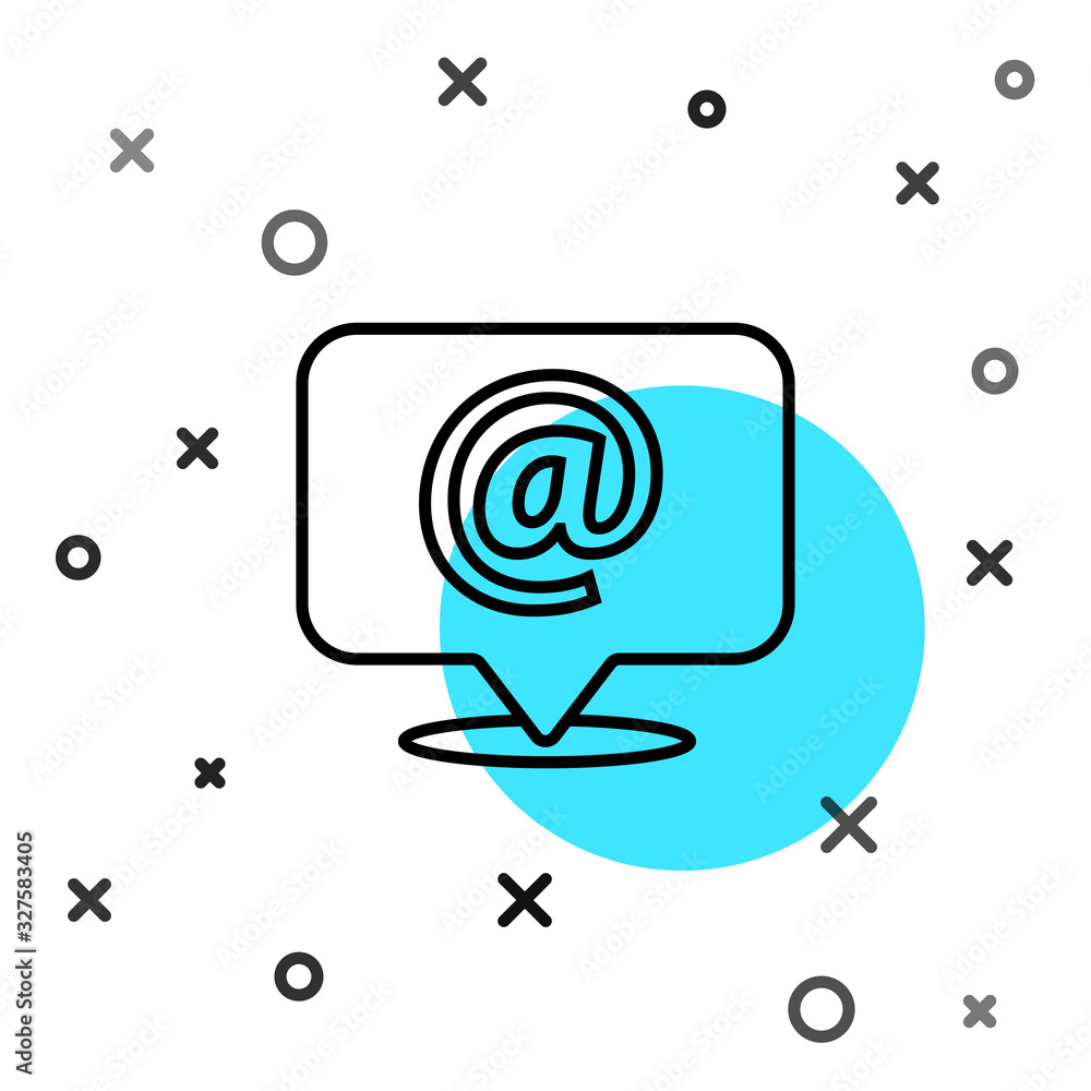 Black line Mail and e-mail on speech bubble icon isolated on white background. Envelope symbol e-mai