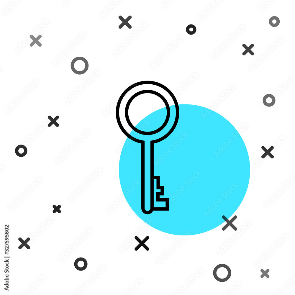 Black line Old key icon isolated on white background. Random dynamic shapes. Vector Illustration