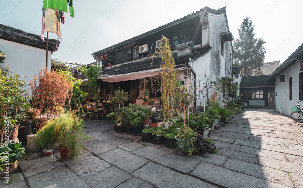 Ancient residential buildings of Gongchen bridge in Hangzhou, Zhejiang Province..