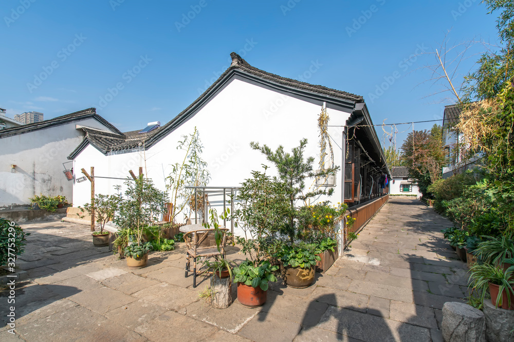 Ancient residential buildings of Gongchen bridge in Hangzhou, Zhejiang Province..