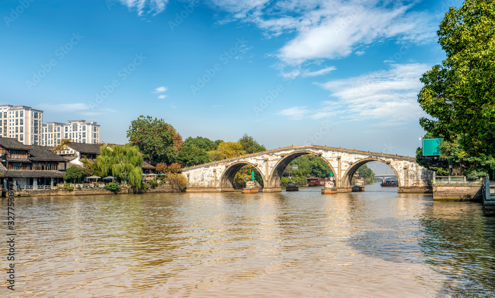 Ancient residential buildings of Gongchen bridge in Hangzhou, Zhejiang Province..