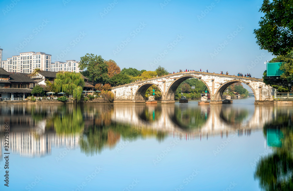 Ancient residential buildings of Gongchen bridge in Hangzhou, Zhejiang Province..