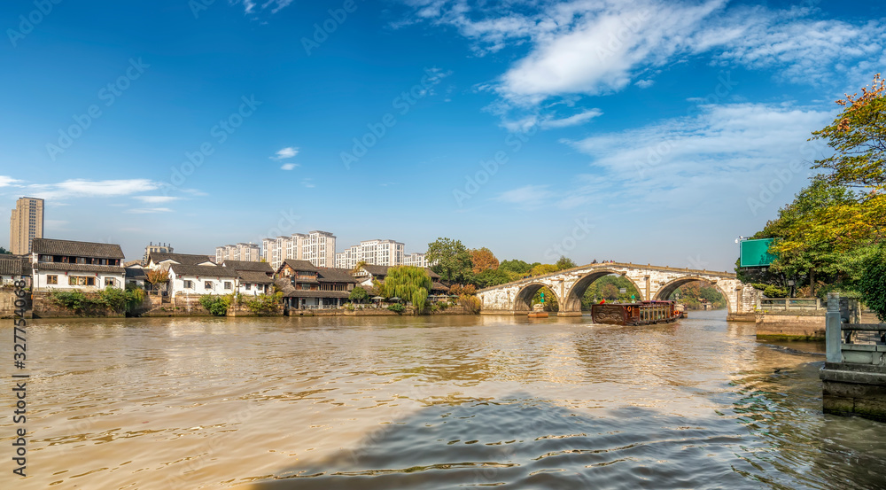 Ancient residential buildings of Gongchen bridge in Hangzhou, Zhejiang Province..