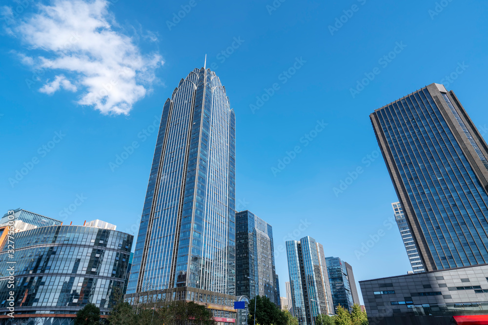 Asphalt road and urban architectural landscape of Ningbo..