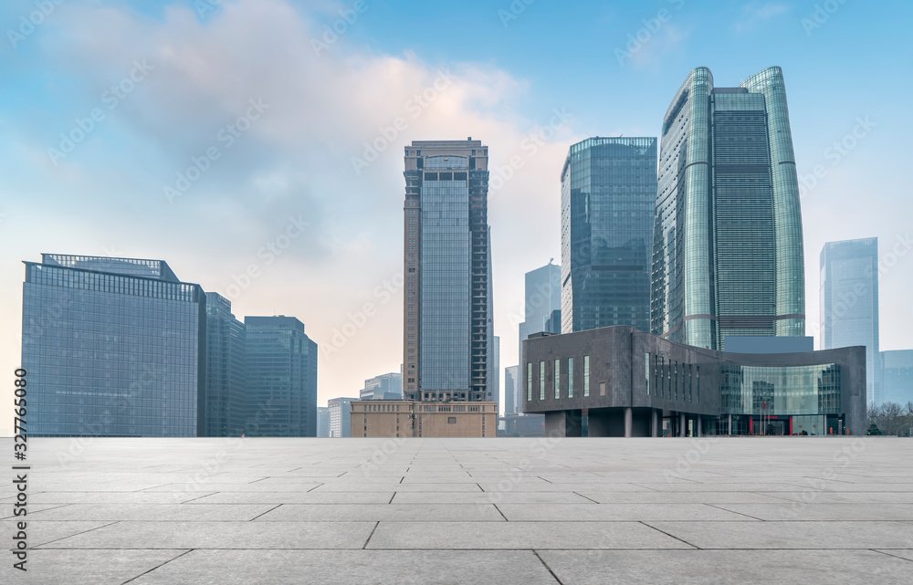 Chongqing city skyline and square floor tile building landscape..