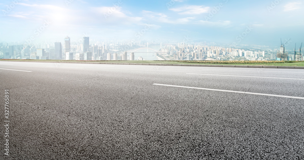 Chongqing urban skyline and asphalt road architectural landscape..