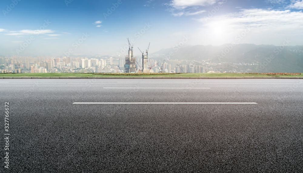 Chongqing urban skyline and asphalt road architectural landscape..