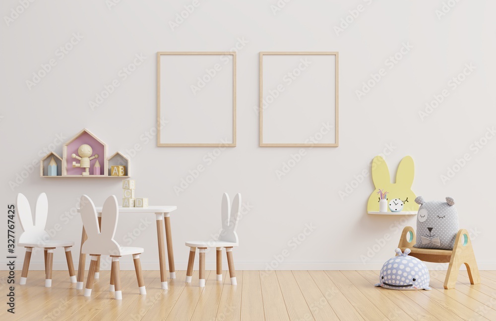 Interior mockup, kids room, wall frame mockup.