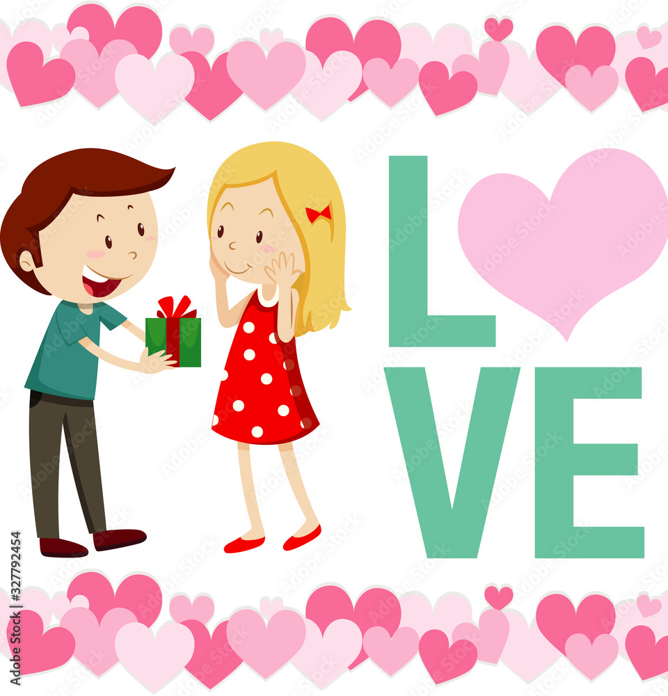 Valentine theme with love couple and many hearts