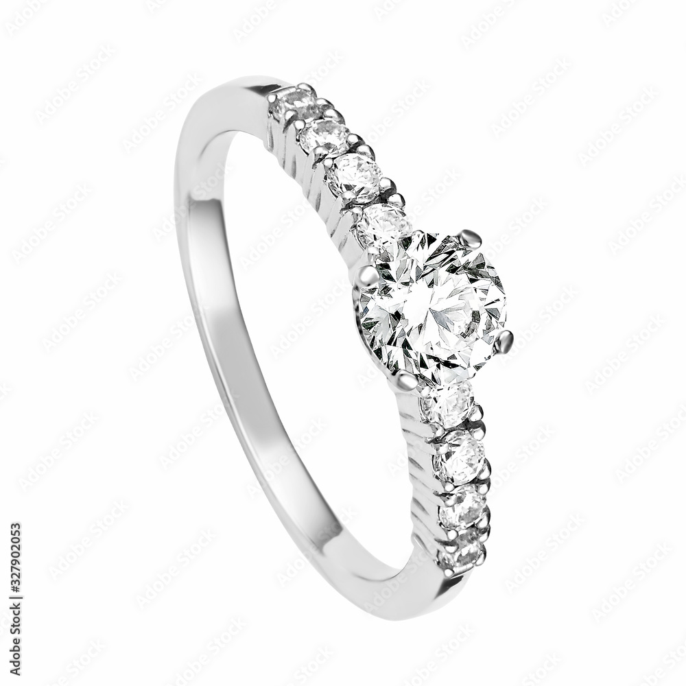 Ring of gold with diamonds (on white background) 