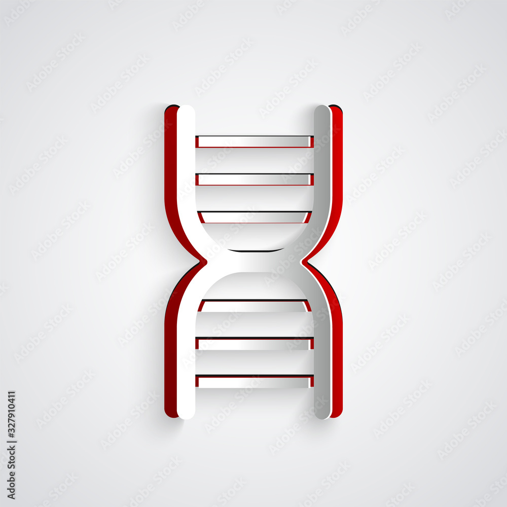 灰色背景上分离的剪纸DNA符号图标。纸艺风格。矢量插图