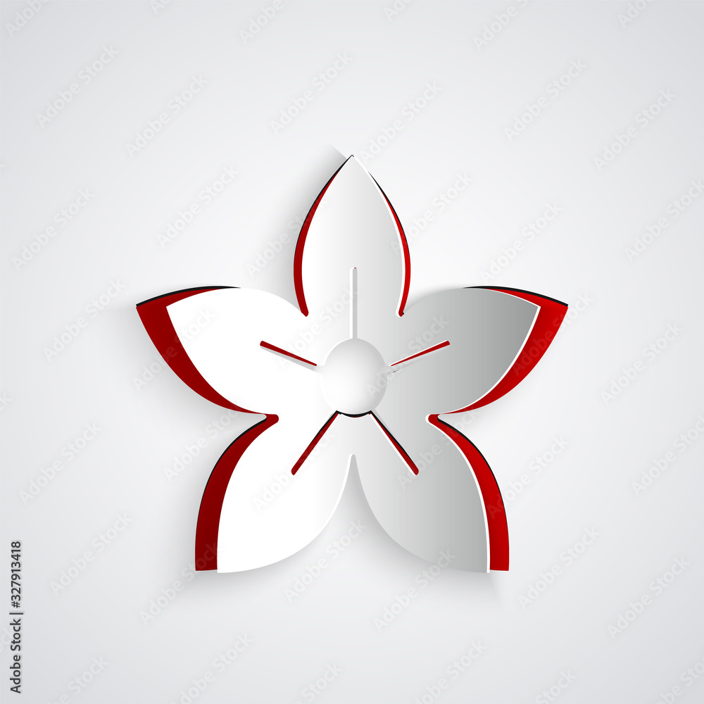 Paper cut Lotus flower icon isolated on grey background. Paper art style. Vector Illustration