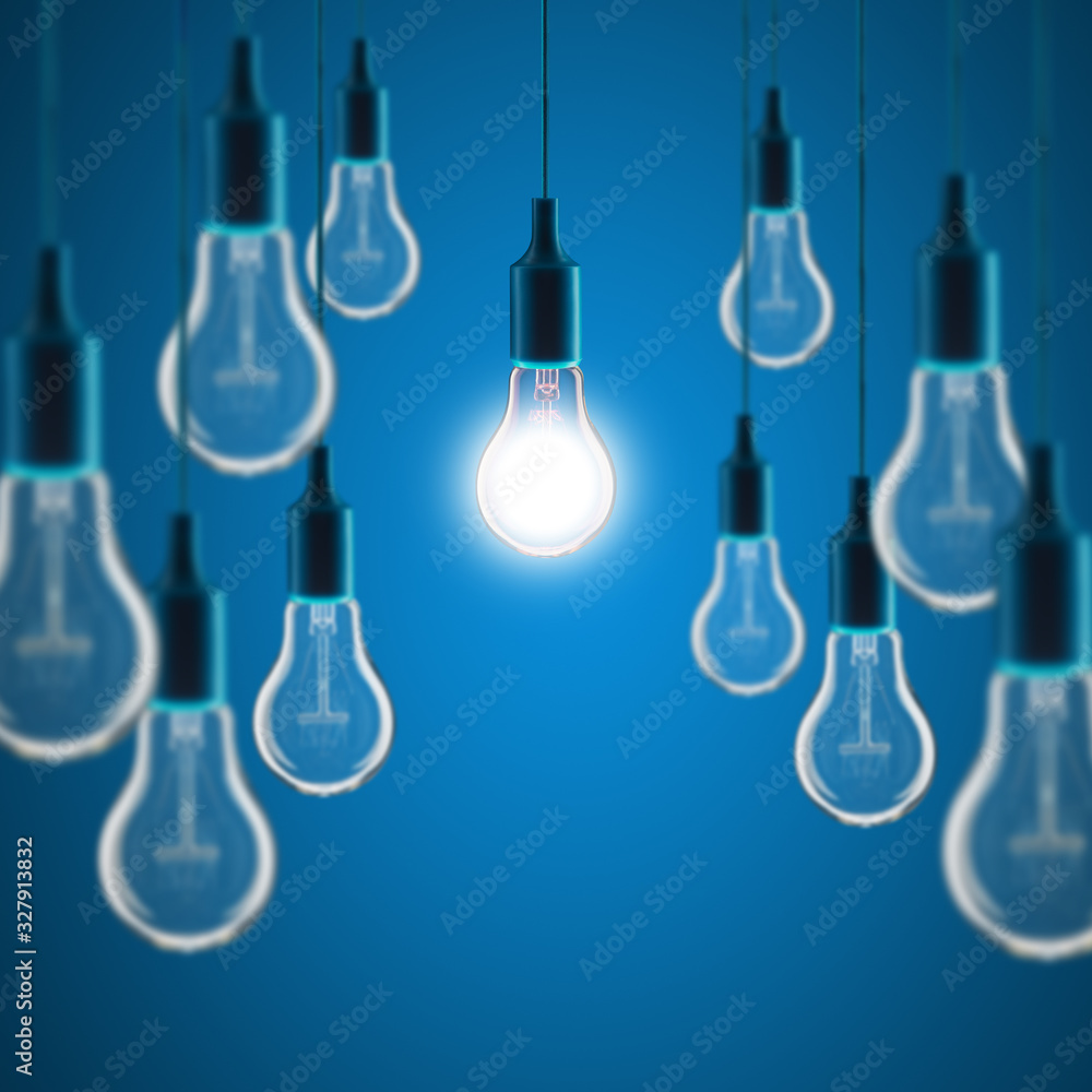 Idea and teamwork concept - Vintage incandescent bulbs on color background