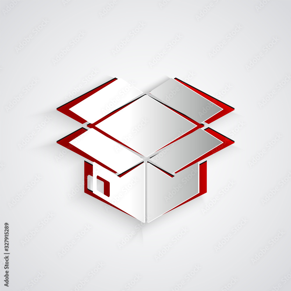 Paper cut Carton cardboard box icon isolated on grey background. Box, package, parcel sign. Delivery