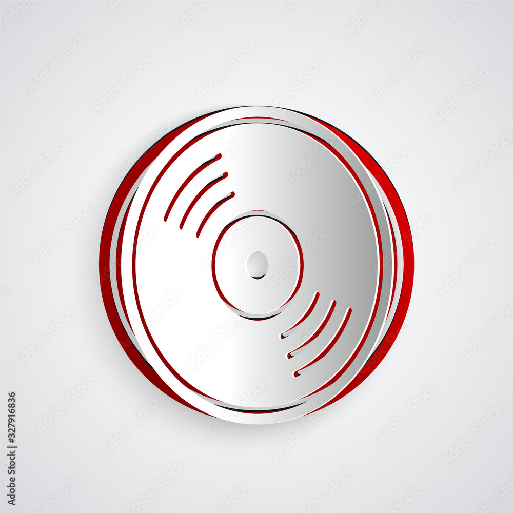 Paper cut Vinyl disk icon isolated on grey background. Paper art style. Vector Illustration