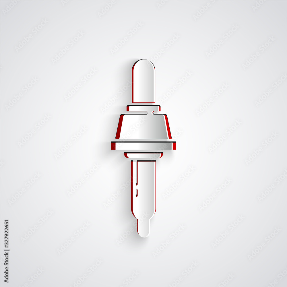 Paper cut Pipette icon isolated on grey background. Element of medical, chemistry lab equipment. Med