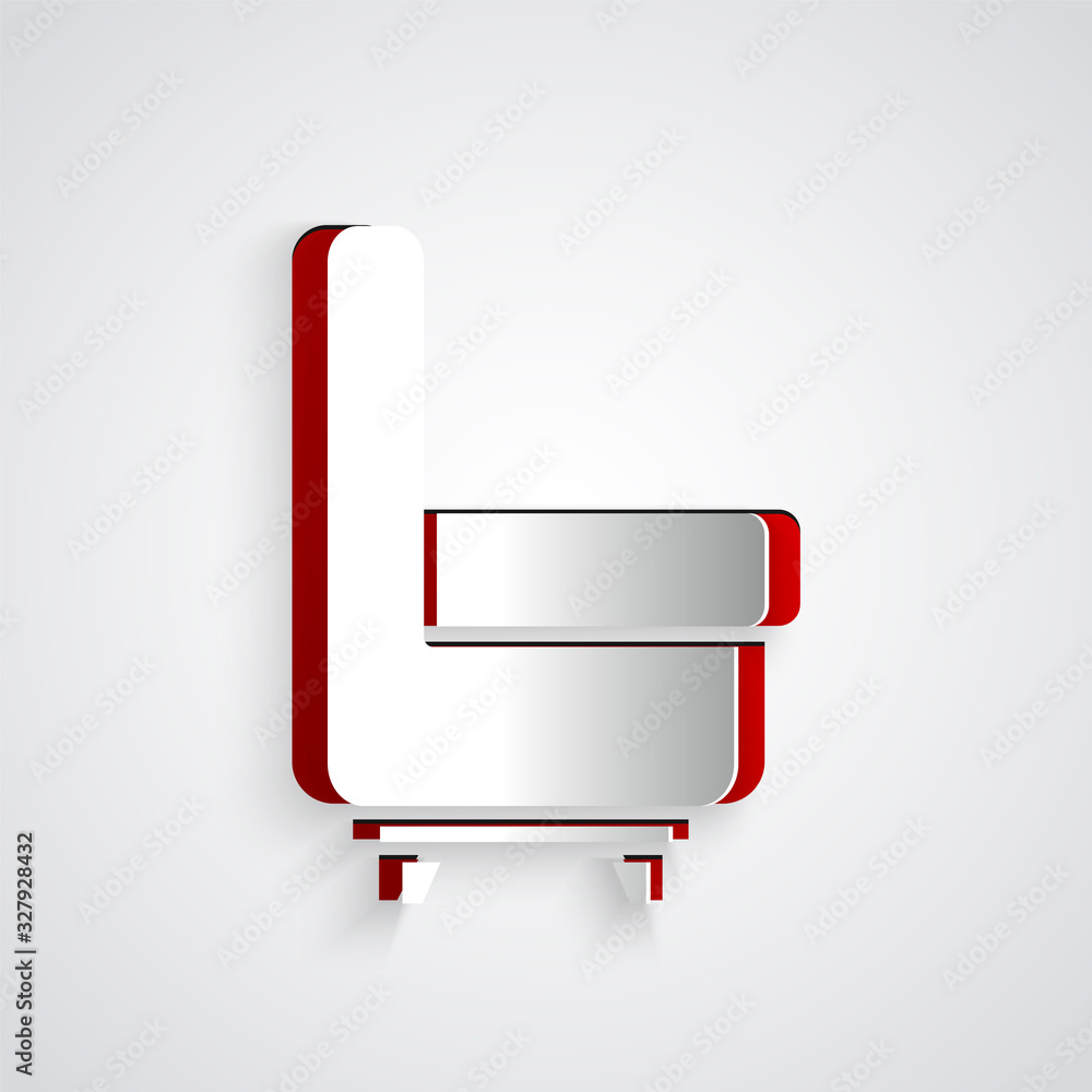 Paper cut Armchair icon isolated on grey background. Paper art style. Vector Illustration