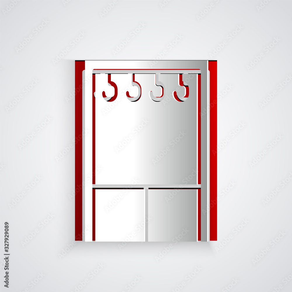 Paper cut Wardrobe icon isolated on grey background. Paper art style. Vector Illustration