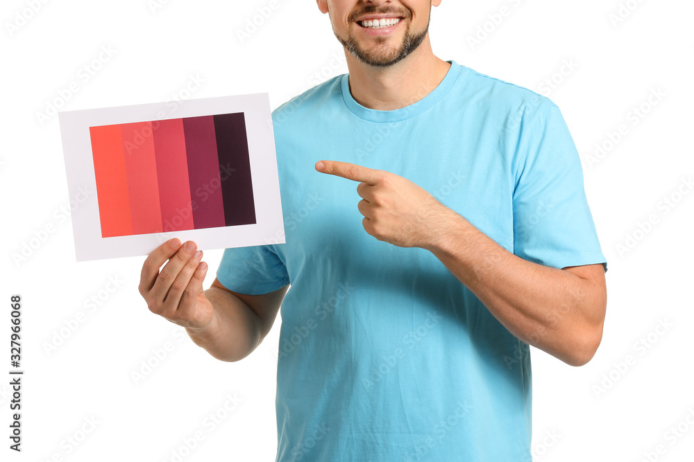 Man with color palettes on white background