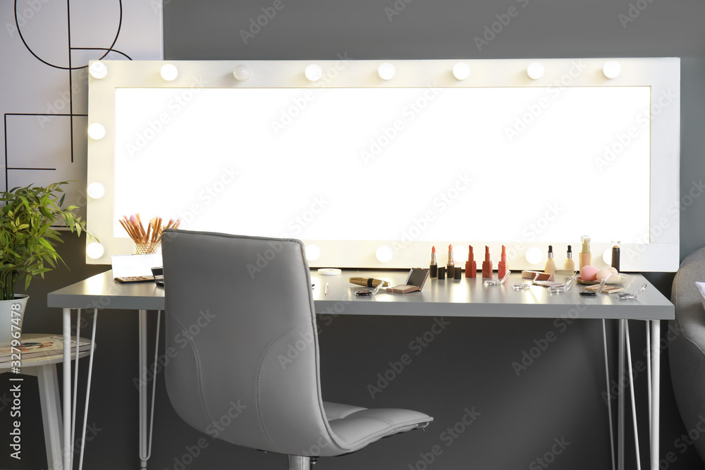 Workplace of makeup artist in modern beauty salon