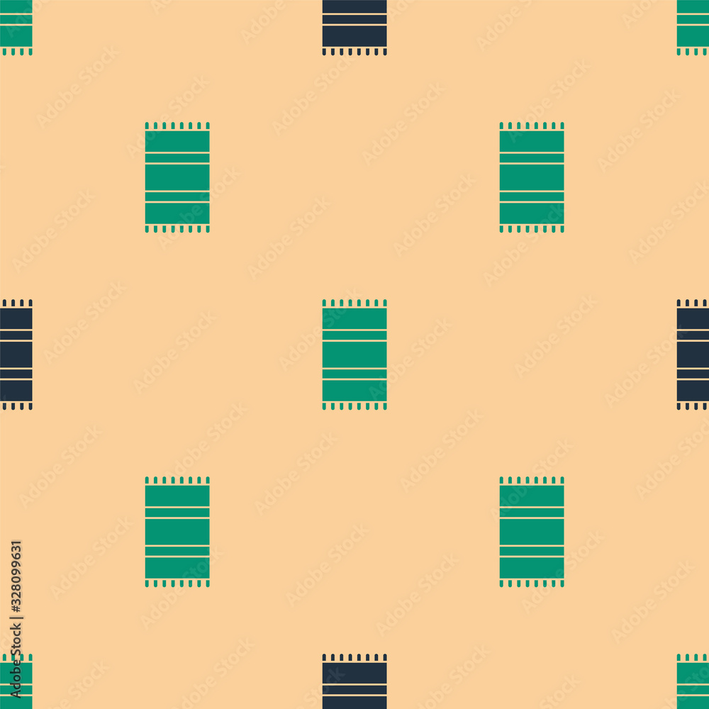 Green and black Beach towel icon isolated seamless pattern on beige background. Vector Illustration