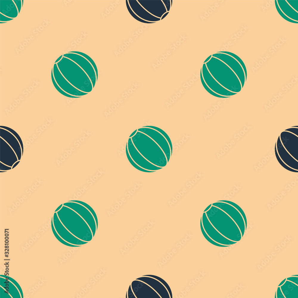 Green and black Beach ball icon isolated seamless pattern on beige background. Vector Illustration